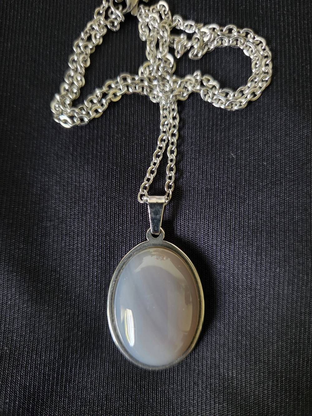 Sterling Silver Oval Grey Agate Pendant Necklace - Women Jewelry
